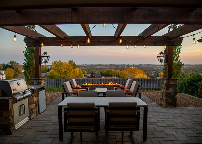 A stunning paver patio with a breathtaking view of the Kittitas Valley